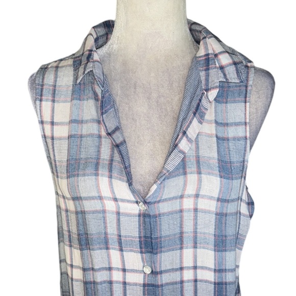 Anthropologie Cloth & Stone Blue Plaid Sleeveless Button Front Shirt Dress - S - Picture 3 of 12